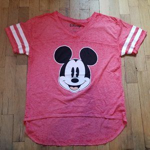 Disney Mickey Mouse V Neck Pinkish Red Burn Out Graphic T Shirt Size XXL